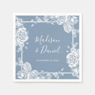 Serviette En Papier Dusty Blue Floral Mariage