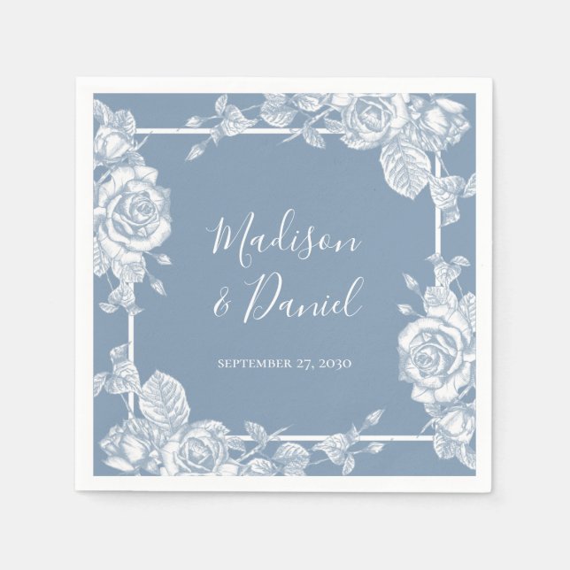 Serviette En Papier Dusty Blue Floral Mariage (Devant)
