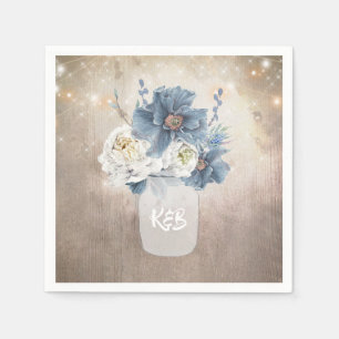 Serviette En Papier Dusty Blue Floral Mason Jar rustique Pays