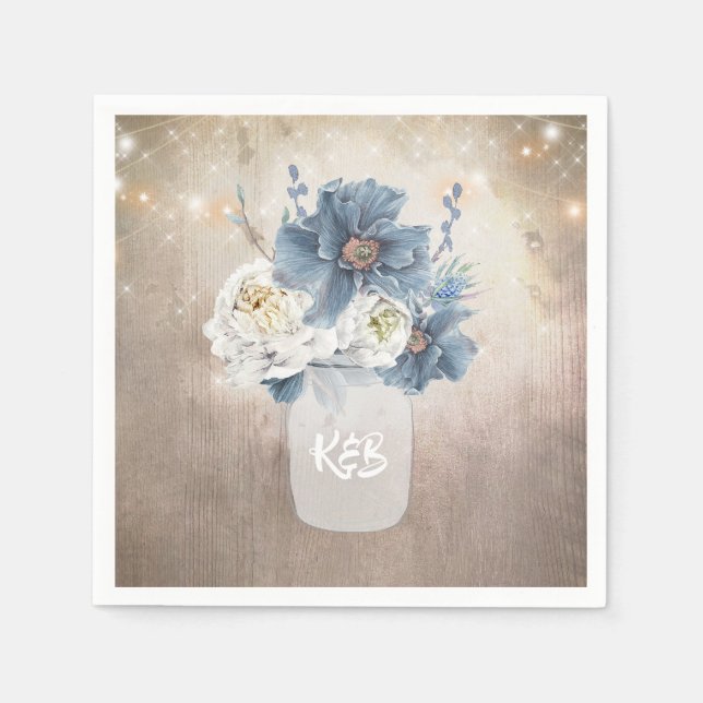 Serviette En Papier Dusty Blue Floral Mason Jar rustique Pays (Devant)