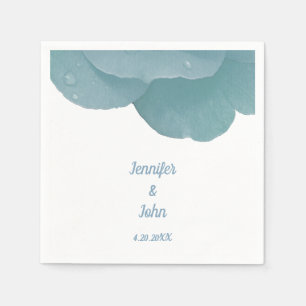 Serviette En Papier Dusty Blue Floral Rose Élégant Mariage tendance