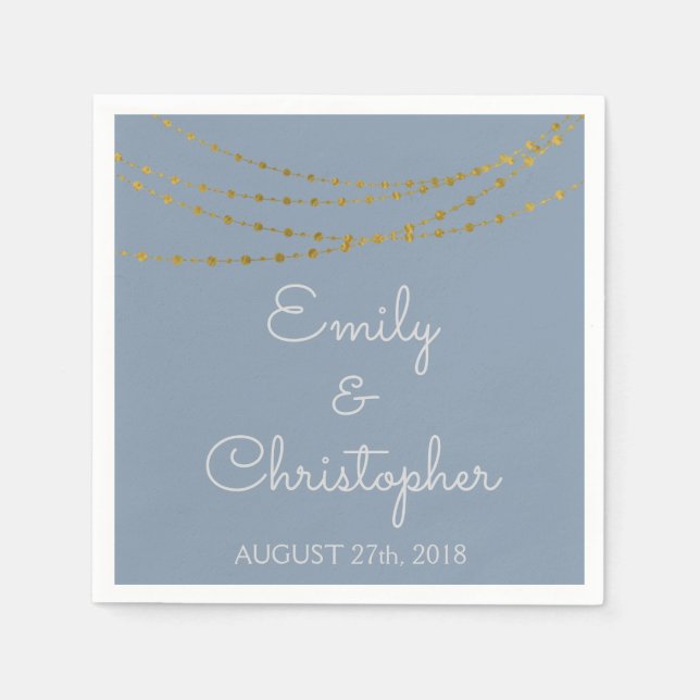 Serviette En Papier Dusty Blue & Gold Foil Mariage (Devant)