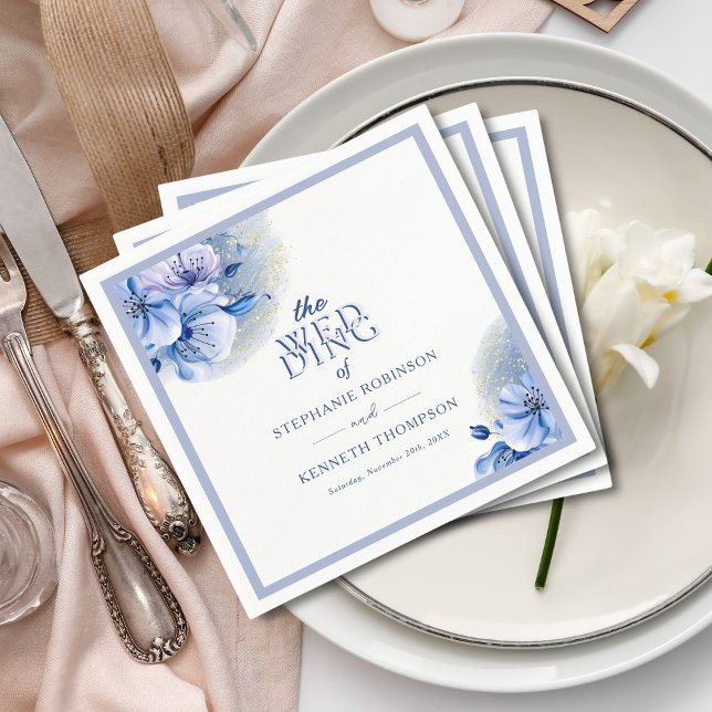 Serviette En Papier Dusty Blue Gold Parties scintillant Élégant Mariag (Créateur téléchargé)