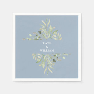 Serviette En Papier Dusty Blue Greenery Foliage Mariage