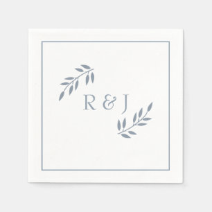 Serviette En Papier Dusty Blue Leaf Monograms Ampersand Mariage tendan