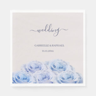 Serviette En Papier Dusty Blue Lilac Roses Blush rose élégant mariage