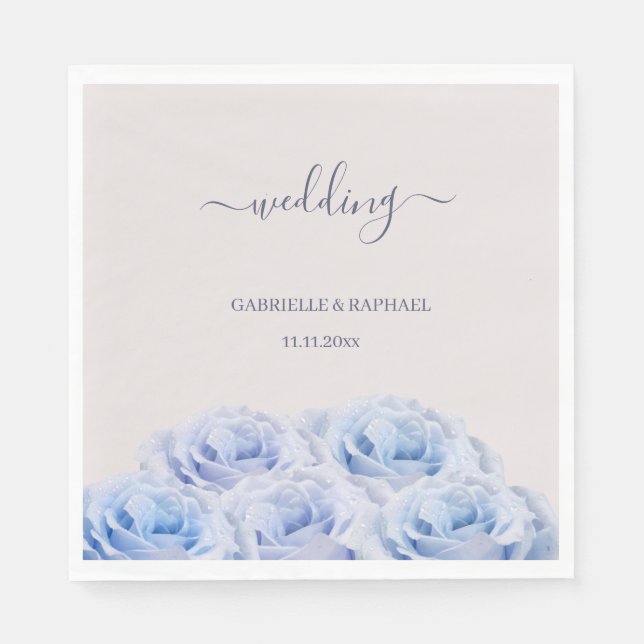 Serviette En Papier Dusty Blue Lilac Roses Blush rose élégant mariage (Devant)