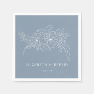 Serviette En Papier Dusty Blue Minimal Élégant Mariage floral croquis