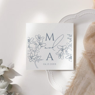 Serviette En Papier Dusty Blue Moderne Monogram Mariage
