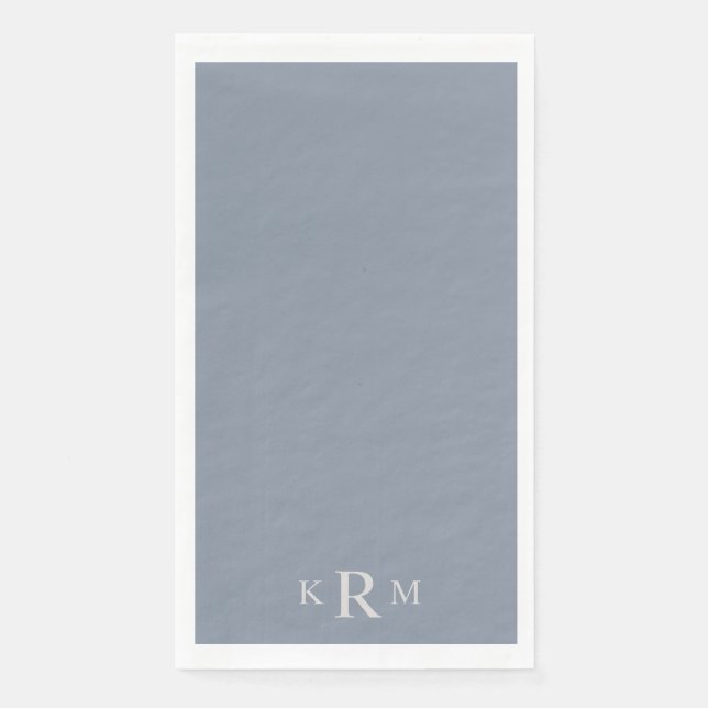 Serviette En Papier Dusty Blue Monogramme Mariage Papier Serviettes d' (Devant)
