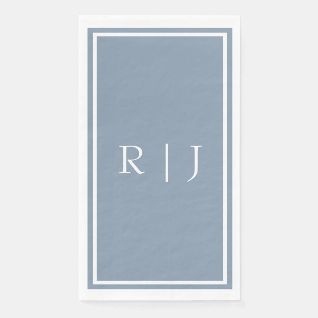 Serviette En Papier Dusty Blue Monogramme Personnalisé Nom Mariage élé (Devant)