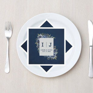 Serviette En Papier Dusty Blue Navy Champagne Mariage d'ivoire