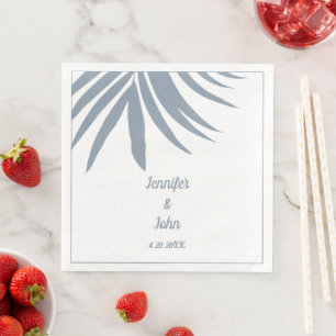 Serviette En Papier Dusty Blue Palm Leaf Beach Mariage tropical
