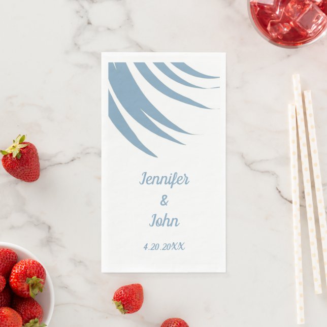 Serviette En Papier Dusty Blue Palm Leaf Plage tropicale Mariage (En situation)