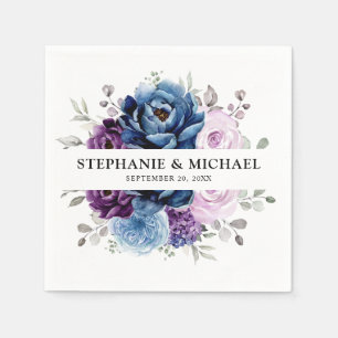 Serviette En Papier Dusty Blue Purple Navy Lilac Blooms Mariage