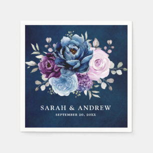 Serviette En Papier Dusty Blue Purple Navy Lilac Blooms Mariage Napkin