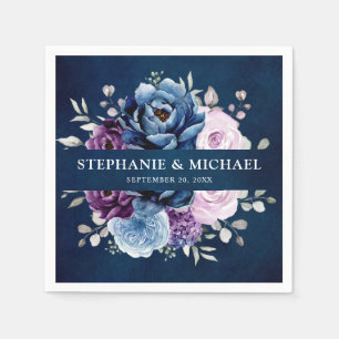 Serviette En Papier Dusty Blue Purple Navy Lilac Blooms Mariage Napkin