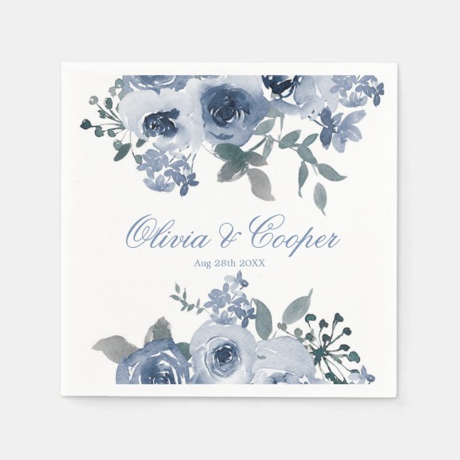 Serviette En Papier Dusty Blue Sage Aquarelle Peony Mariage (Devant)