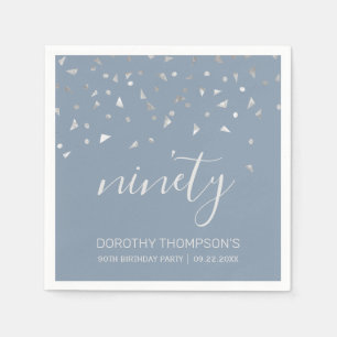 Serviette En Papier Dusty Blue Silver Confetti 90e fête d'anniversaire