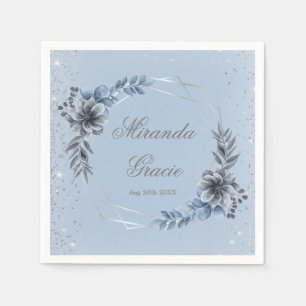 Serviette En Papier Dusty Blue Silver Fête des mariées florale géométr
