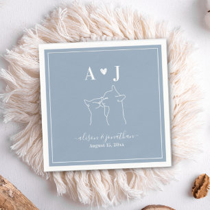 Serviette En Papier Dusty Blue Simple Minimaliste Chat Monogramme Mari