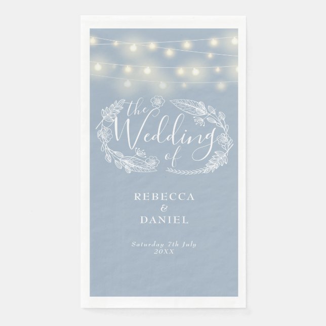 Serviette En Papier Dusty Blue String éclaire le Mariage floral (Devant)
