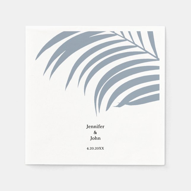 Serviette En Papier Dusty Blue Tropical Palm Feuille Mariage tendance (Devant)
