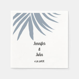 Serviette En Papier Dusty Blue Tropical Palm Leaf Élégant Mariage Cool
