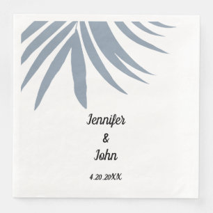 Serviette En Papier Dusty Blue Tropical Palm Leaf Élégant Mariage Cool