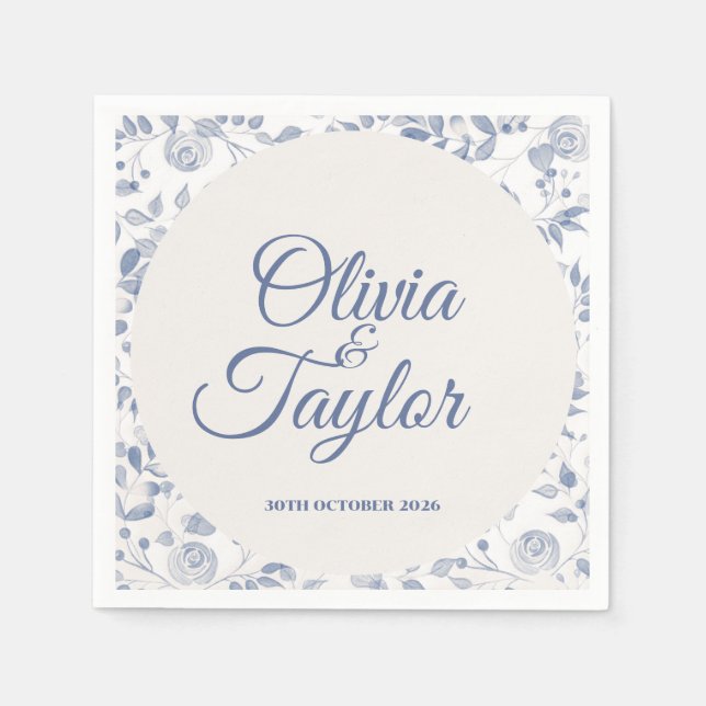 Serviette En Papier Dusty Blue Watercolor Floral Wedding (Devant)