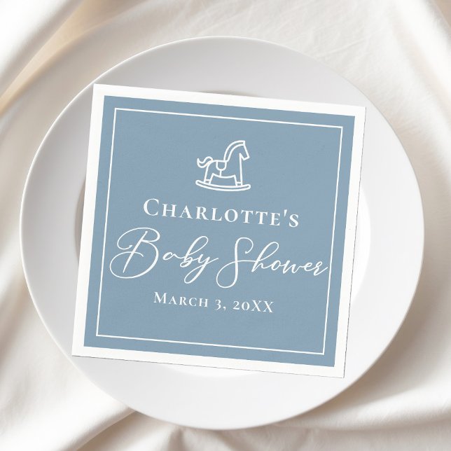 Serviette En Papier Dusty Blue White Rocse Baby shower (Créateur téléchargé)