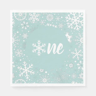 Serviette En Papier Dusty Blue Winter First Birthday Snowflake Napkins