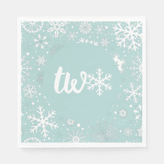 Serviette En Papier Dusty Blue Winter Second Bird Snowflake