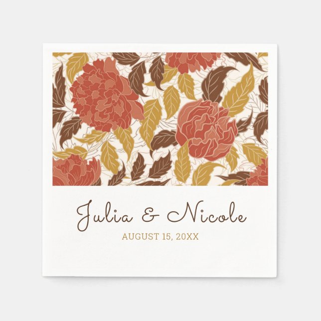 Serviette En Papier Dusty Brunt Orange Peony Flowers Mariage de automn (Devant)