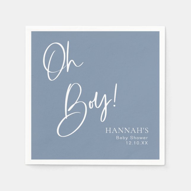 Serviette En Papier Dusty/ Denim Blue Oh Boy Baby shower (Devant)