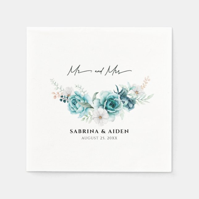 Serviette En Papier Dusty Emerald Green Blanc Floral Mariage (Devant)