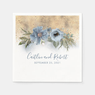 Serviette En Papier Dusty Parties scintillant bleue et or Mariage roma