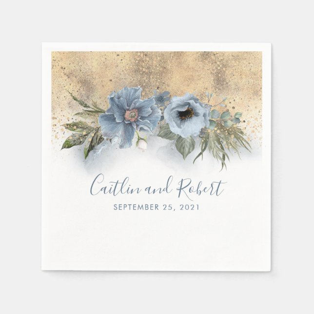 Serviette En Papier Dusty Parties scintillant bleue et or Mariage roma (Devant)