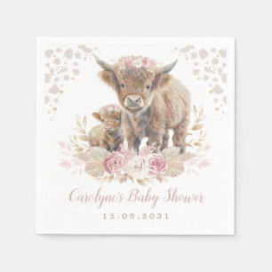 Serviette En Papier Dusty Pink Boho Highland Cow Girl Baby shower