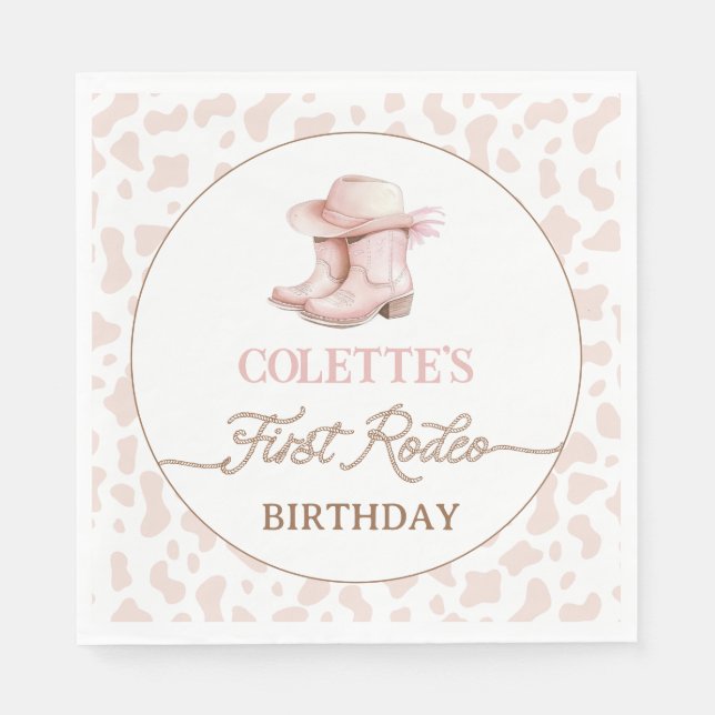Serviette En Papier Dusty Pink Cowgirl Bottes Premier Rodéo 1er Annive (Devant)