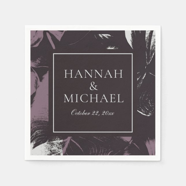 Serviette En Papier Dusty Plum Eggplant Abstrait Floral Mariage (Devant)