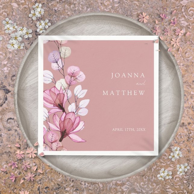 Serviette En Papier Dusty Rose Élégant Floral Mariage moderne (Dusty Rose Elegant Modern Floral Wedding Napkins)