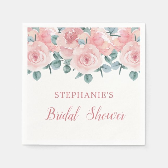Serviette En Papier Dusty Rose Eucalyptus Élégante Fête des mariées fl (Devant)