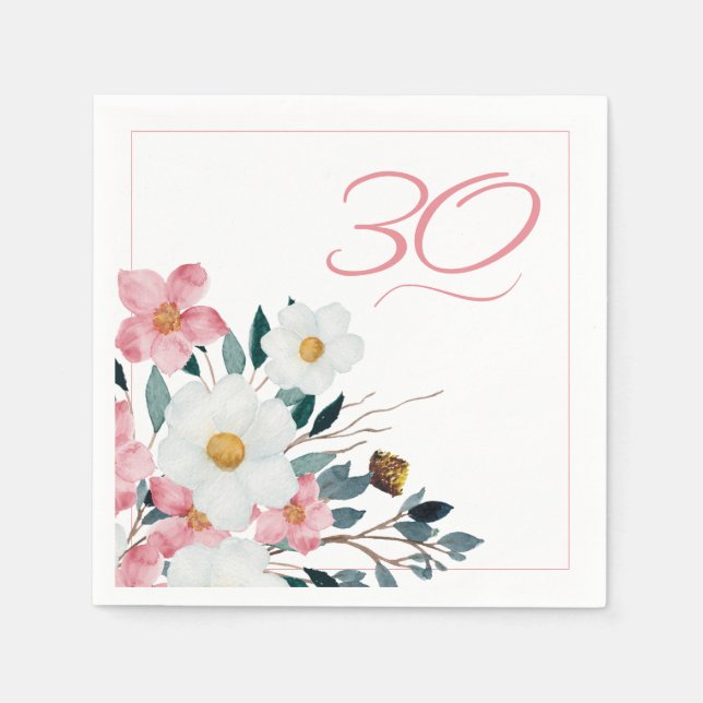 Serviette En Papier Dusty Rose Floral 30e anniversaire (Devant)
