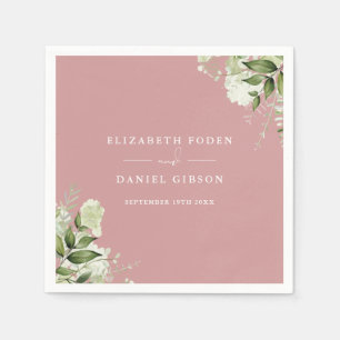 Serviette En Papier Dusty Rose Greenery Floral Elegant Names Date