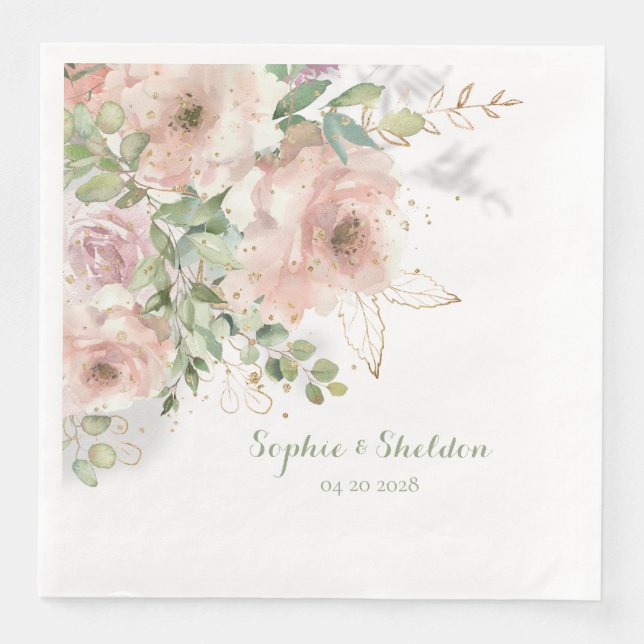 Serviette En Papier Dusty Rose Peony Eucalyptus Sparkling or Floral (Devant)