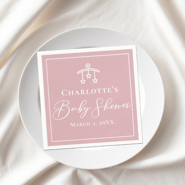 Serviette En Papier Dusty Rose rose blanc Baby shower personnalisé (Créateur téléchargé)
