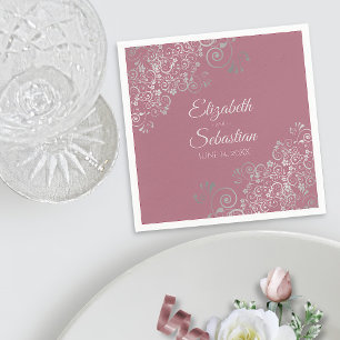 Serviette En Papier Dusty Rose Rose & Silver Frills Mariage élégant