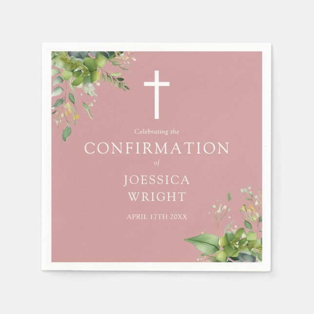 Serviette En Papier Dusty Rose rose verdure Confirmation florale (Devant)