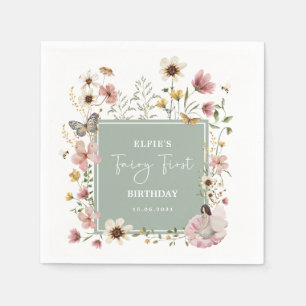 Serviette En Papier Dusty rose Sage Fleur sauvage Fairy 1er anniversai